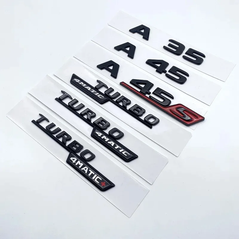 3D ABS Glossy Black Letters A35 A45 A45S Turbo 4matic Emblem for Mercedes Benz Car Fender Trunk Rear W176 W177 Logo Sticker