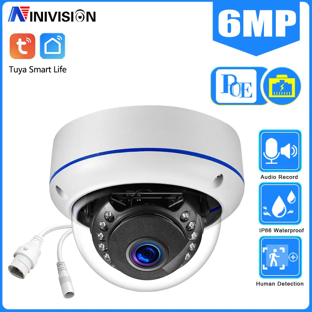 Smart Life Home P2P Night Vision Real-Time Audio H.265 6Mp Ip Dome IP66 Waterproof Metal CCTV Camera New Design TUYA APP