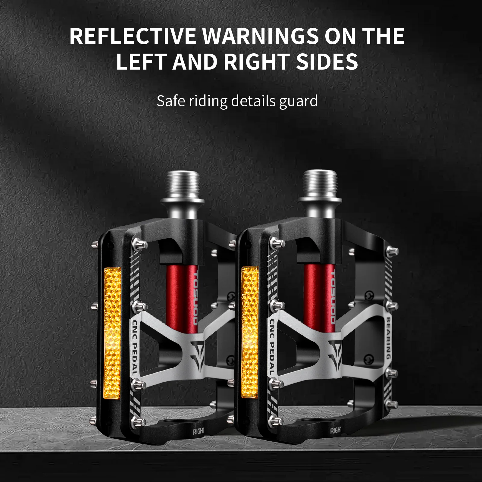 Pedales de rodamiento de bicicleta TOSUOD, pedales de bicicleta reflectantes ligeros e impermeables con herramientas de instalación, pedales de aleación de aluminio