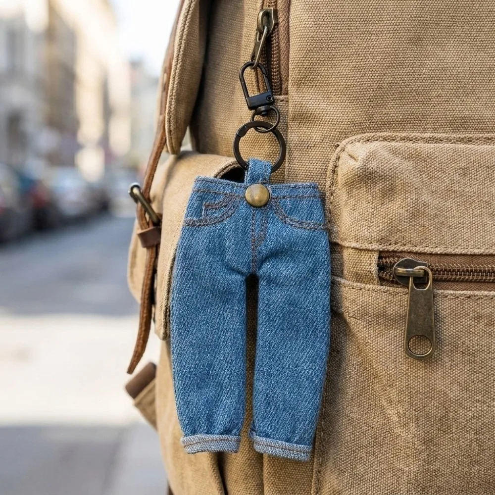 Funny Creative Mini Denim Jeans Pen Holder Denim Blue Skirt Keychain Bag Charm Lightweight Stationery Pouch Student