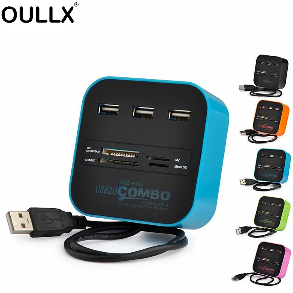 

OULLX USB 2.0 Hub Combo Splitter 3 Ports Docking Station All In One SD TF M2 MS/Pro Duo Card Reader Adapter For PC Laptop