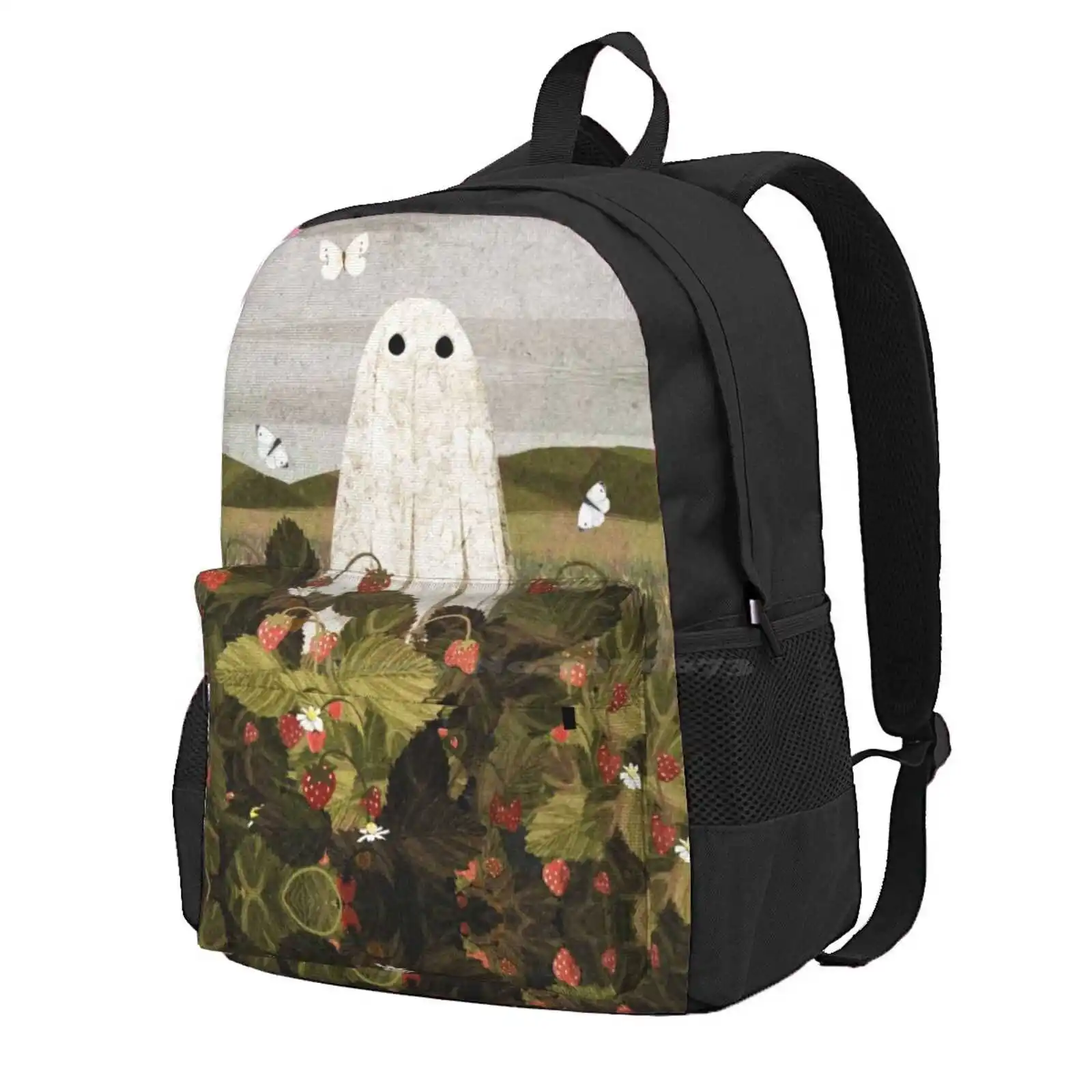 Strawberry Fields Hot Sale Schoolbag Backpack Fashion Bags Ghost Spirit Haunt Field Plant Nature Butterlfies Crop Strawberries