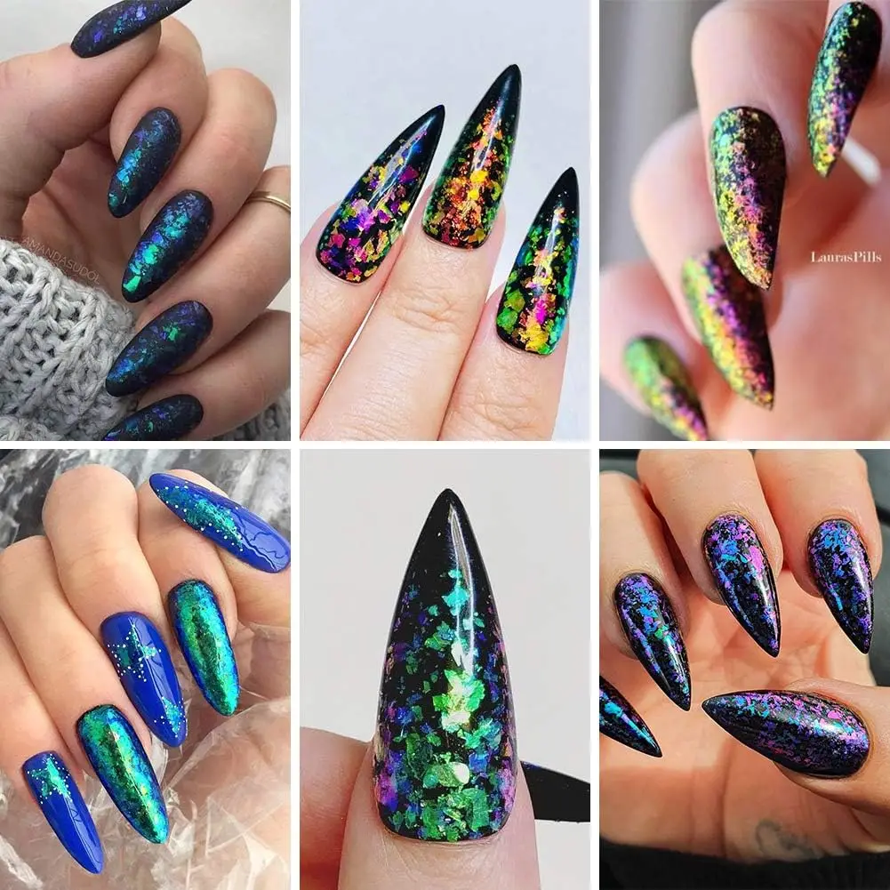 12colors Chameleon Irregular Flakes Nail Powder Holographic Aurora Mermaid Nail Sequins Iridescent Pigment Nail Art Decoration