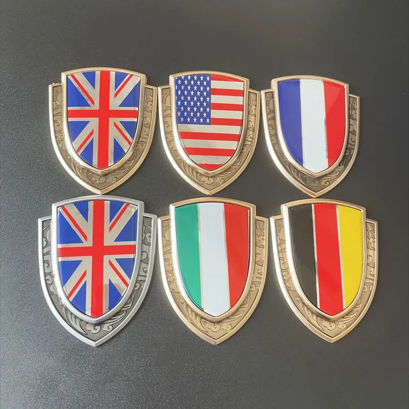 3D Metal Car Sticker Italy France Germany England America Flag Emblem Badge Decals For Audi Honda Opel Lada Toyota Chevrolet