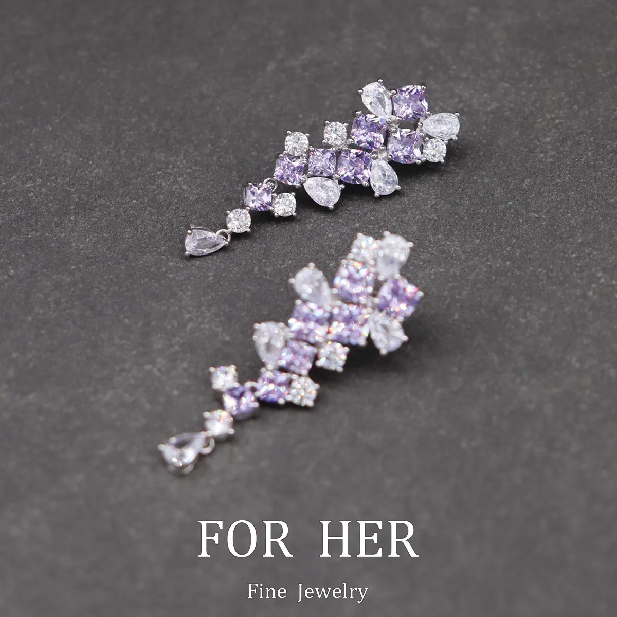 ForHer vintage 925 Sterling Silver Purple synthetic Spinel Earrings Set with Sparkling High Carbon Diamonds for Women