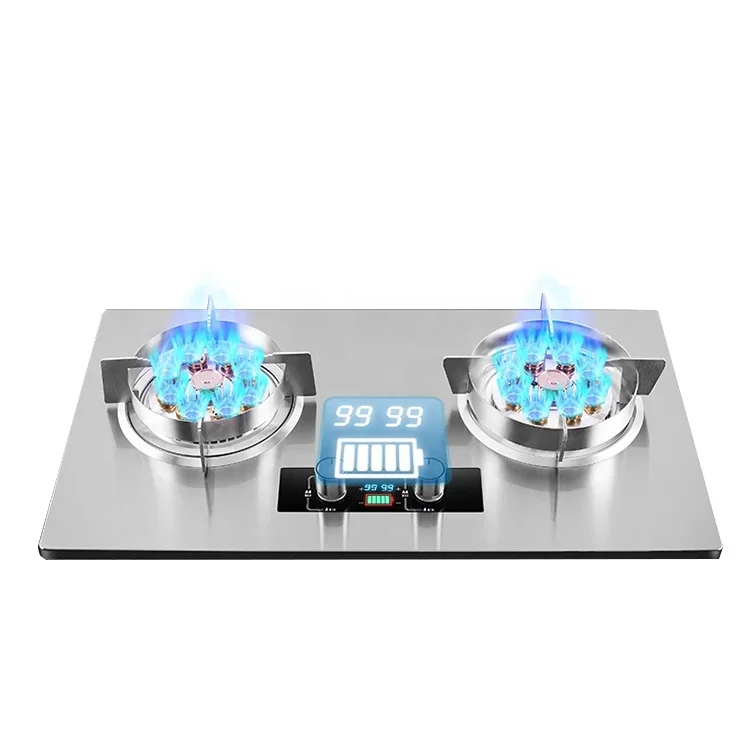 Home Appliances fire powerful built in gas cooker LPG gas cook tops stainless steel top 2 burner gas stove for kitchen