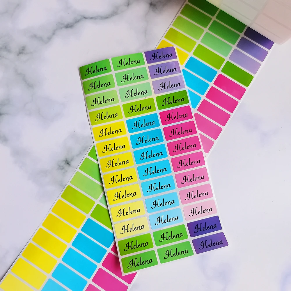 120pcs 30x13mm Hebrew Names Stickers Children Labels Water Proof Decals Multi Color Labels Tags Gold Laser Paper