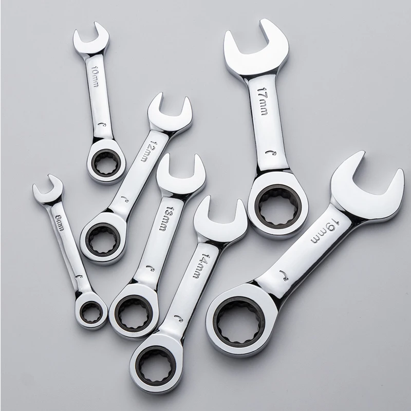 1pcs Short Ratchets Wrench Hand Tools Car Repair 72 Fine Tooth with Tight Spaces Ratchet Wrenches Spanners Key 6mm -19mm Choose