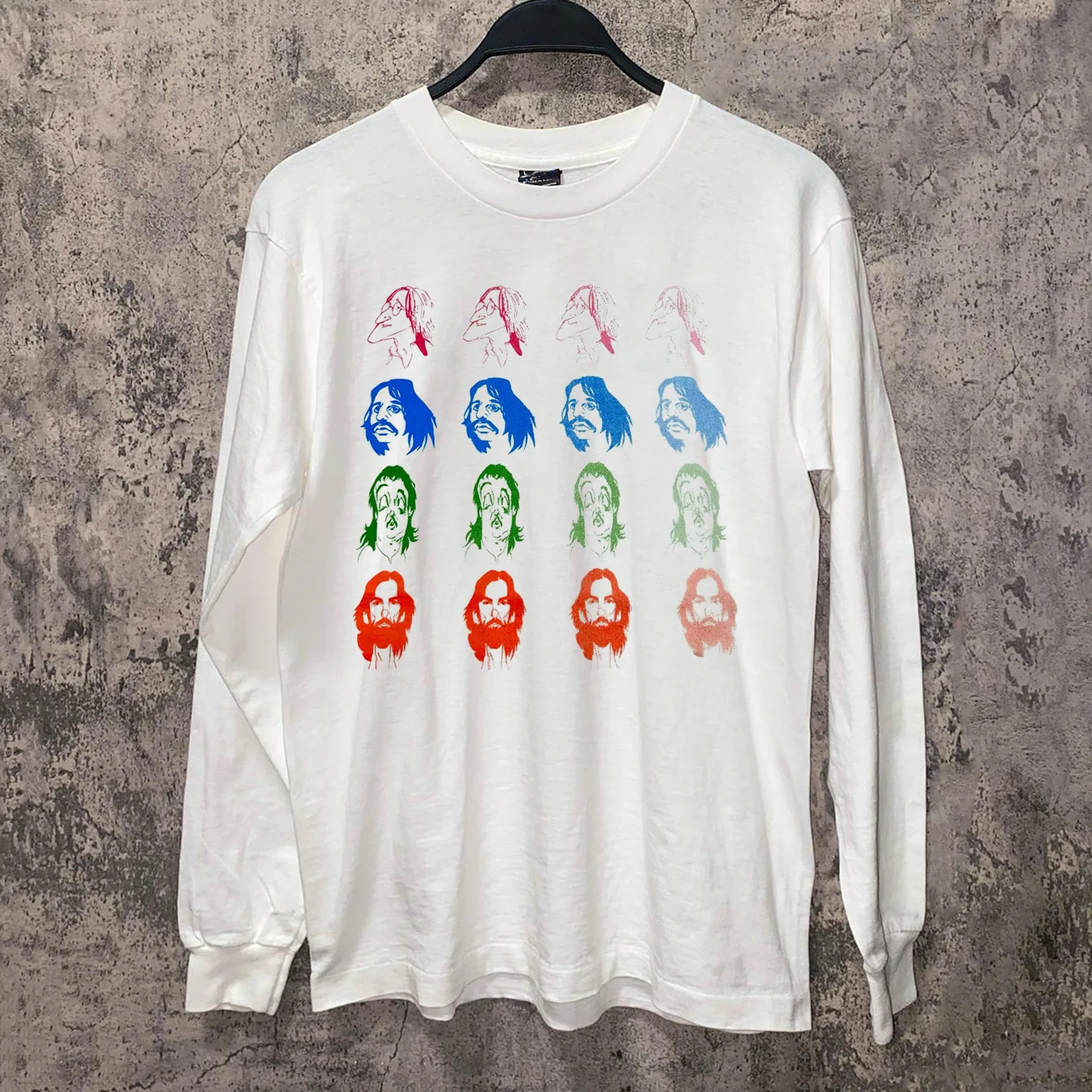 Vintage Fun Sketch Portrait Print Long Sleeve T-Shirt College Style Trendy Brand Casual Loose Fit Breathable Cotton Top