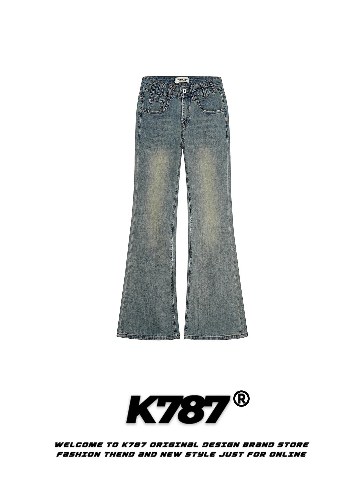 

Джинсы K787 в американском ретро-стиле с заклепками, слегка расклешенные, повседневные, утягивающие, удлиняющие ноги, унисекс, с высокой талией, из хлопка и полиэстера