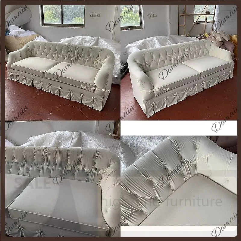 VP Velvet 3-Seater Sofa Washable Cover Cream White Retro Living Room Furniture