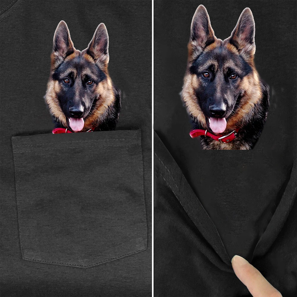 CLOOCL Fashion Animals T-shirts Pets Dog German Shepherd Pocket Tees Short Sleeve Hip Hop Tops Graphic Tee Woman Tshirts