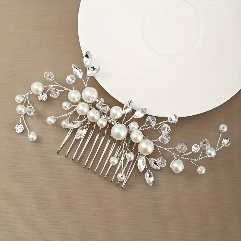Handmade Alloy And Crystal Hair Comb Fashion Pearl Flower Hair Comb Bridal Wedding Hair Accessories Jewelry Hair Comb image 4