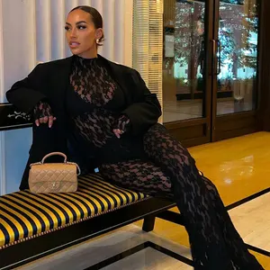 بمبس TRAFZA-Slim للنساء ، بلوزة ، بنطلون عالي الخصر ، دانتيل زهري ، بدلة شفافة ، ملابس Y2K ، سيدة مثيرة أفضل 12 بدلة رياضية للنساء من عشاري المبيعات - رقم 10