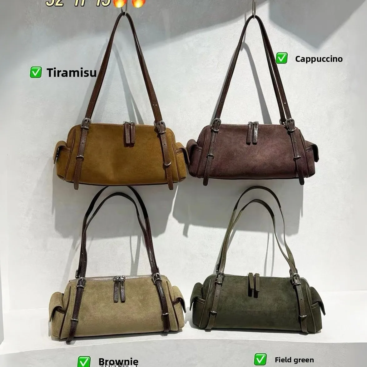Frosted Suede High Quality Boston Pillow Bag Ladies Large Capacity Bowling Baguette Underarm Bag Tote Bag