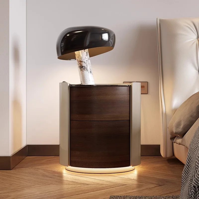 Italian, minimalist, solid wood, paint, bedside table, light luxury, round, side table, designer, suspension