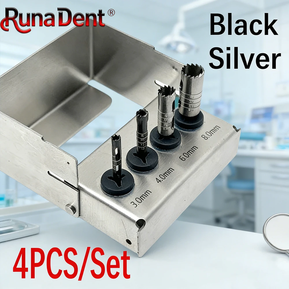 

4Pcs Dental Bone Trephine Burs Set for Implant Surgery Long Drill Compatible with Low Speed Handpiece