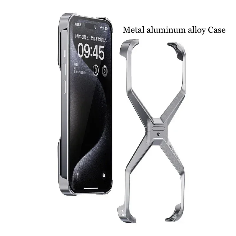 luxury Metal Rimless Bumper Case For iPhone 15 14 Pro Max 13 Titanium Aluminum alloy Removable Heat Dissipation Shockproof Cover