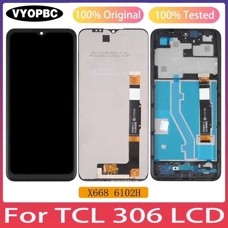 Original LCD Display For TCL 306 With Frame Panel Digitizer Assembly Repair Replacement Parts X668 6102H Touch Screen