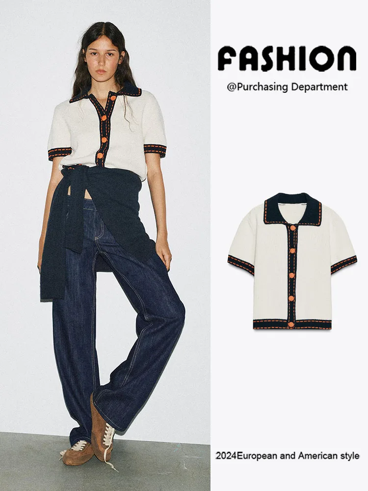 

Новинка: Женский вязаный кардиган ZA2025 с отложным воротником, коротким рукавом, в европейском стиле, осенняя коллекция