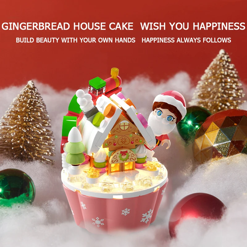 Christmas Series Building Blocks Set With Light Creative Christmas Tree Snowman Cake Diy Bricks Toys For Kids Xmas Gift