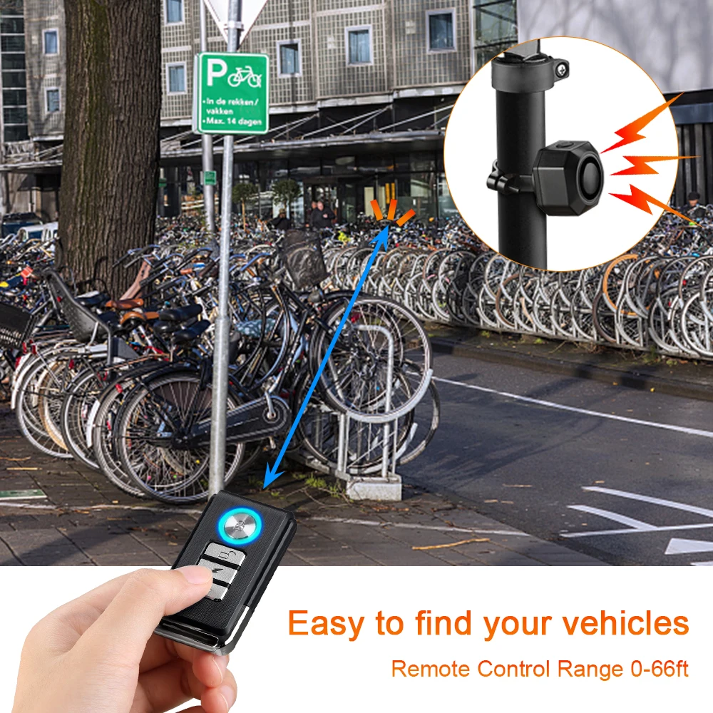 Wsdcam USB Rechargeable Bike Alarm Anti Theft Security Alarms for Wireless Alarm Remote Control Motorcycle Bicycle Warning Bell