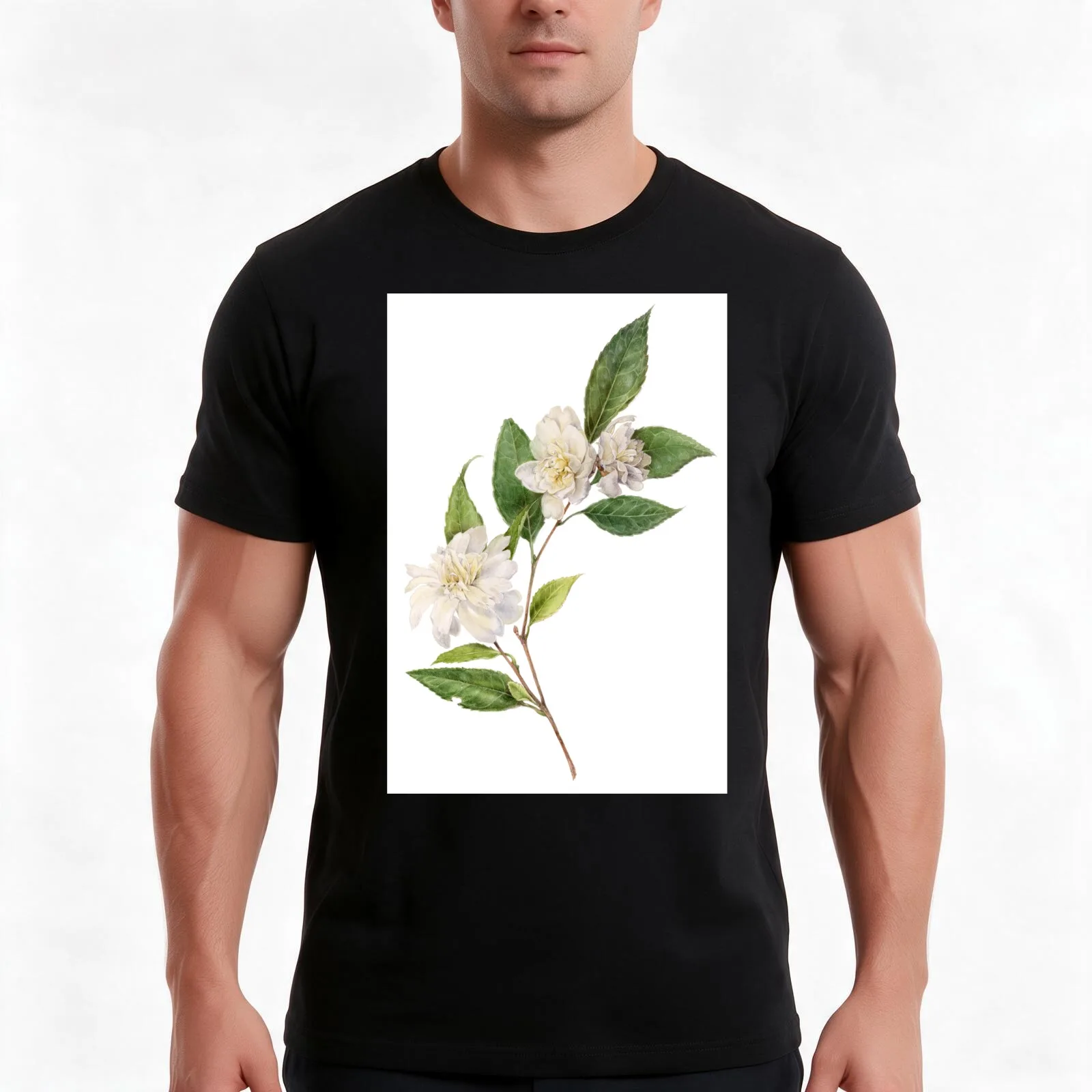 Camellia - Flowering Botanical T-Shirt, Summer Casual Cotton Tee, Oversized Streetwear Tops, Vintage Graphic Print, 100% Cotton