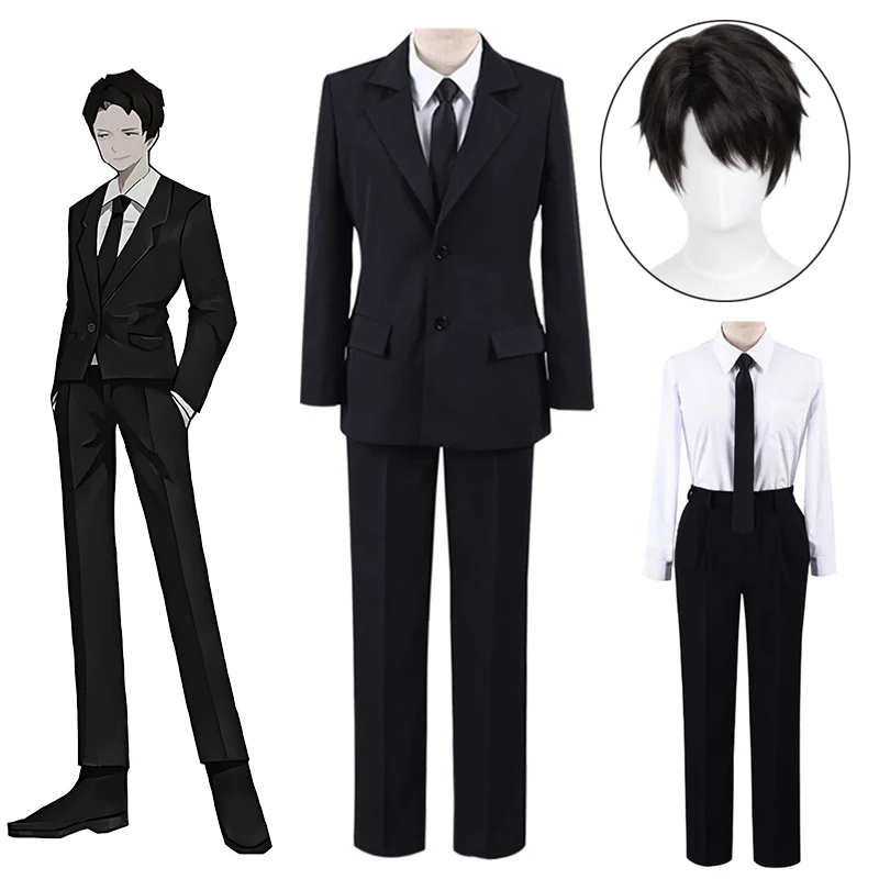 Fantasia de Cosplay Anime Library of Ruina Roland, Peruca, Casaco Preto, Camisa, Uniforme, Conjunto Completo para Homens Adultos, Acessório para Festa de Halloween e Carnaval
