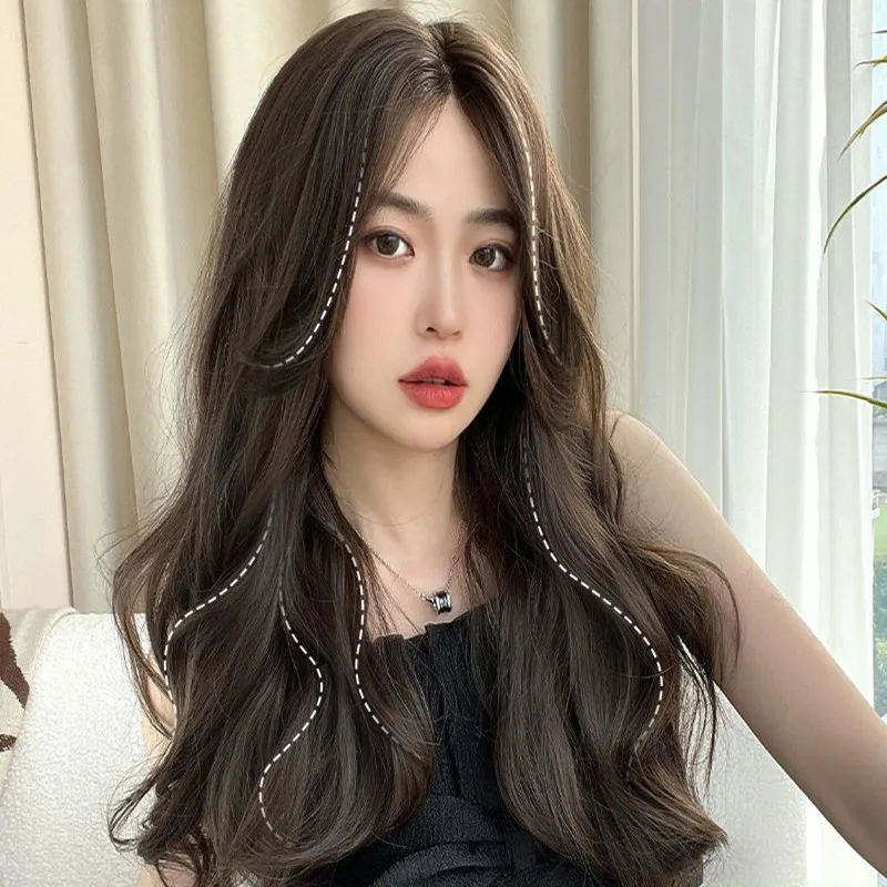 

Синтетический парик для молодых женщин: модный, дышащий, с центральным пробором, для повседневного использования, длинный, кудрявый, волнистый, с эффектом накладных волос, для женщин