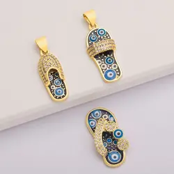 Mirco Pave CZ Rhinestone Enamel Slipper Pendant For Women Blue Evil Eye Necklace Charm Shoe DIY Handmade Jewelry Making Gift