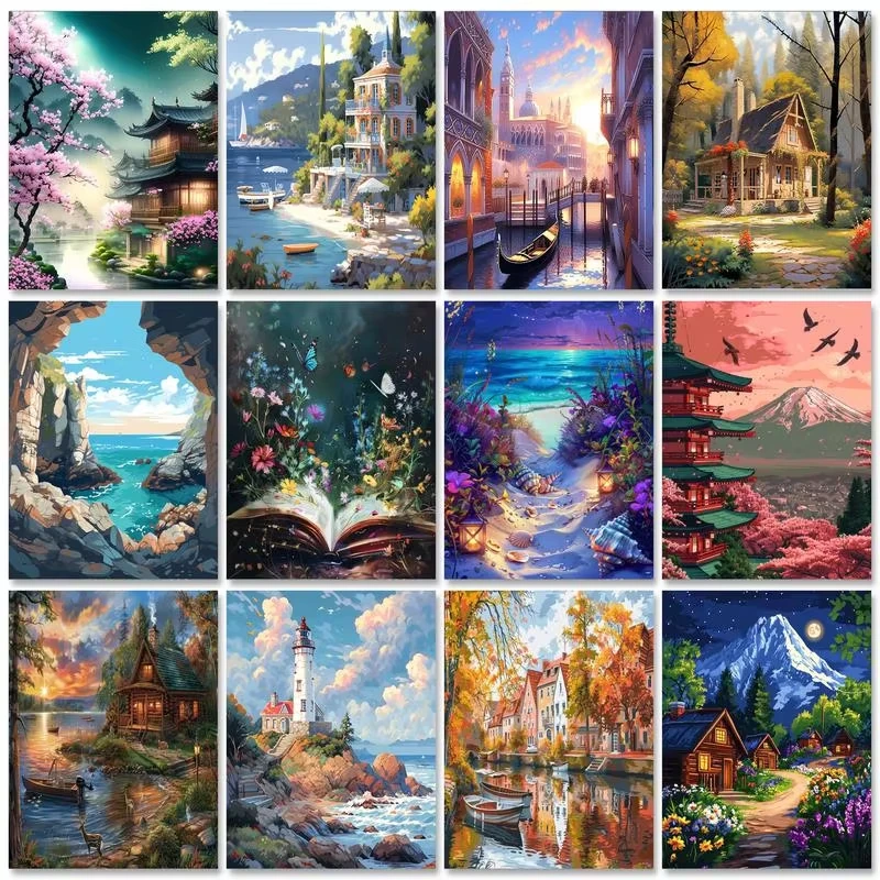 Acrylic Paint Painting By Numbers for Adults Diy Frame Landscape Mountain Picture By Number Kits for Gift Diy Ideas