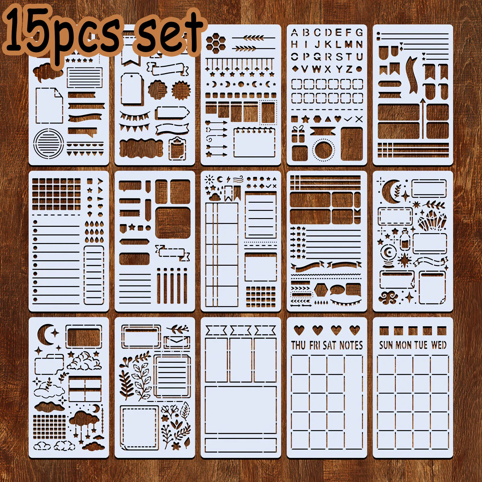 15 pièces modèles de dessin pochoirs à balles réutilisables Journal pour peinture bricolage Scrapbooking Journal Scrapbook Journal papeterie cadeaux