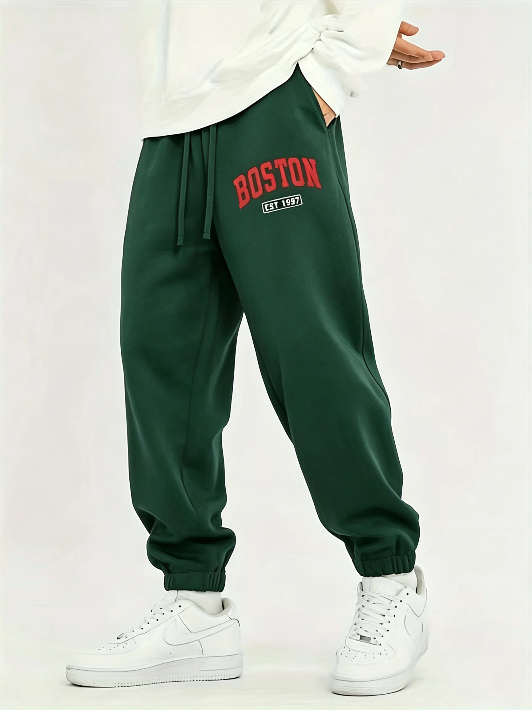 Boston Letter Simple Printing Male Sweatpants Soft Warm Britches Autumn Street Long Pants Hip Hop Fashion All-Match Trousers