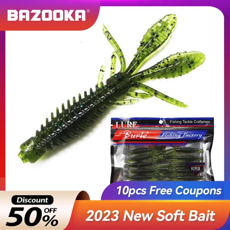 

Bazooka 10pcs TPR Fishing Soft Lure Shad Wobbler Shrimp Bait Silicone Shiner Twintail Fishy Swimbait Worm Carp Bass Pike Trout