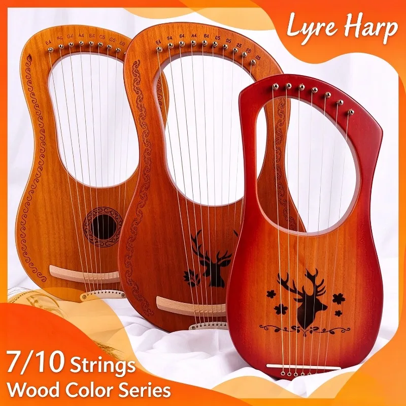 16 String Solid Wood Lyre Harp 7 10 Tone Mini Harp Greek Style Portable Small String Musical Instrument for Beginner