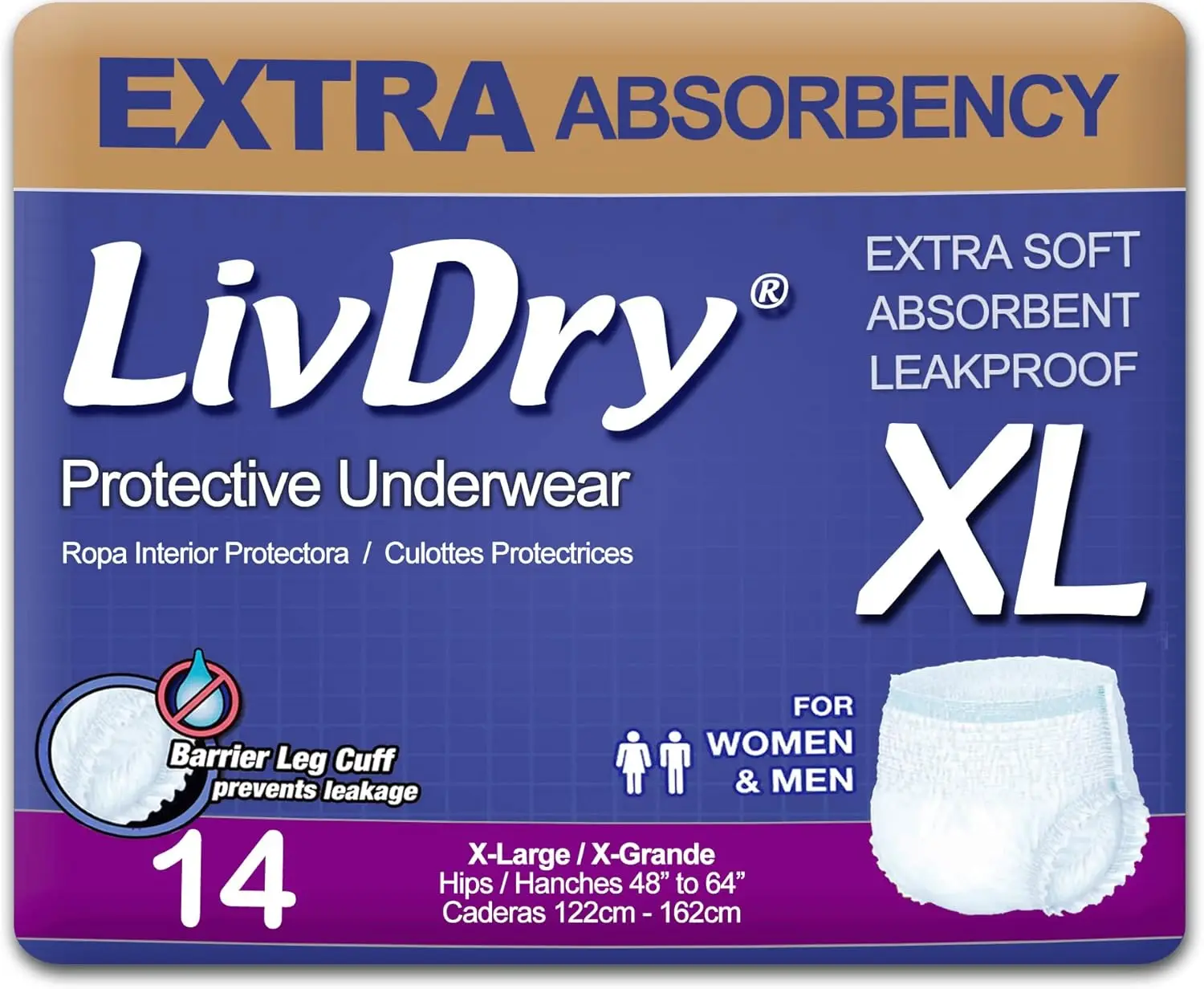 

Adult Incontinence Underwear, Extra Absorbency, Leak Protection, X-Large, 14-Pack