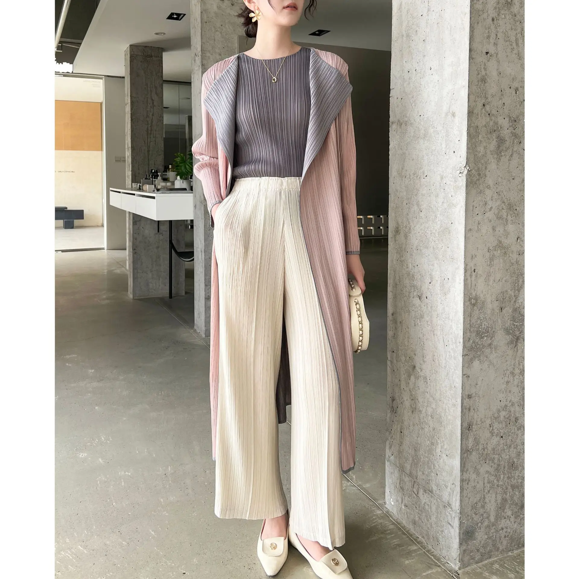 Miyake Fold New Style 2025 Autumn Spring High End Fold Fashion Slim Fit Loose Pleated Large Long Sleeved Coat Pleats Open Shirt