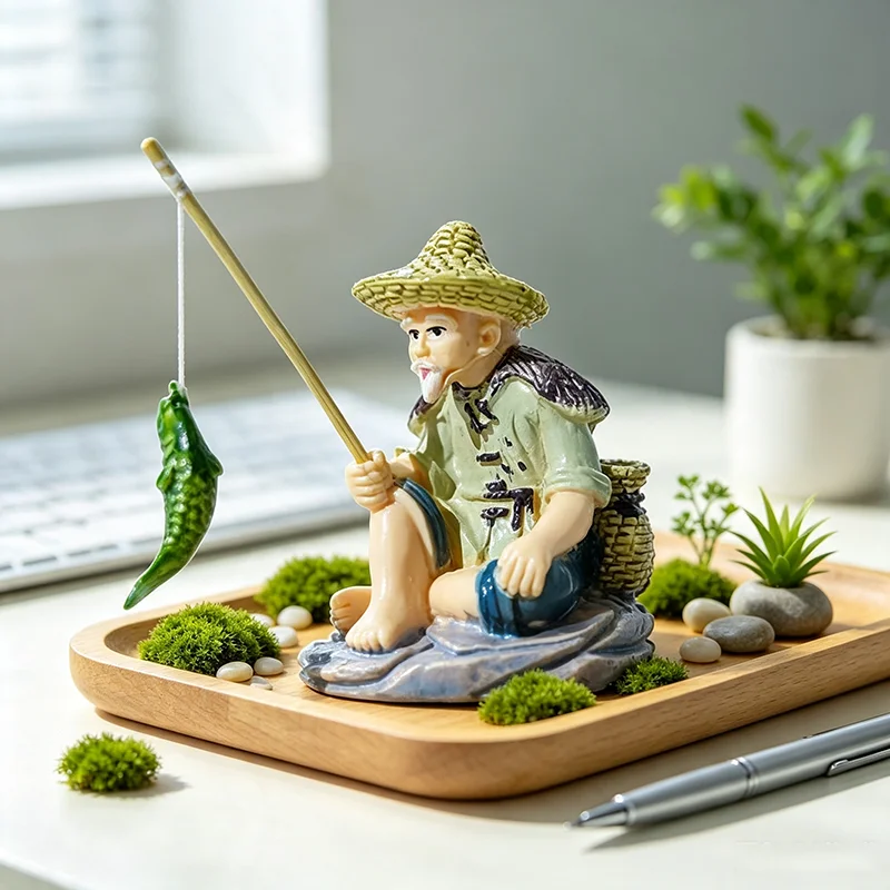 Jiang Taigong Fishing Ornament Garden Bonsai Fish Pond Fish Tank Suspended Stone Old Man Fishing Master Fishing Decoration
