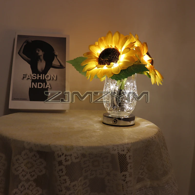 LED Sunflowers Night Light Artificial Flower Table Lamp Atmosphere Lamp Flower Night Lamp for Bedroom Bedside Room Decoration