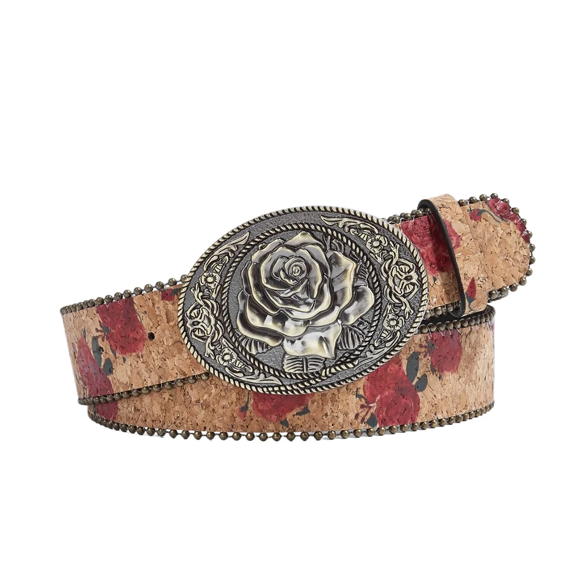 

Retro Rose Design Bronze Beads Niche Women's Fashion Belt Accessories Jeans Printed Belt
