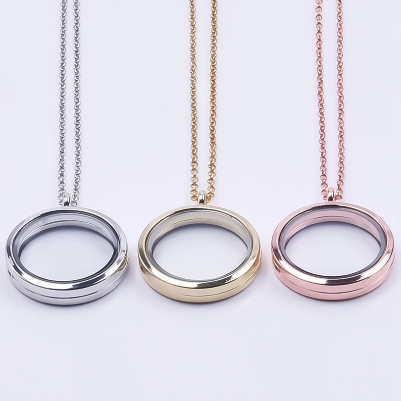 Trendy Necklace for Women Rose Gold Color Jewelry Medallion Relicario Photo Collars 60cm O-shape Chains Glass Floating Locket