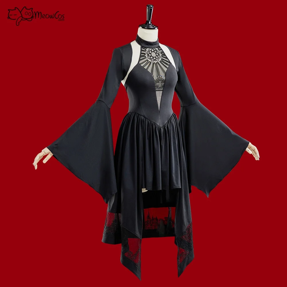 MEOWCOS Women Romance Medieval Gothic Costume Black Halter Irregular Dress with Flared Sleeve Short Jacket Cosplay Costume