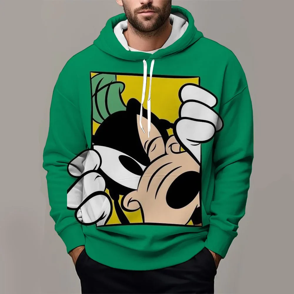 

Пуловеры с капюшоном Disney для мальчиков и девочек Happy Goofy, модный стильный принт, мягкие, удобные, стильные, свободного кроя, с большими длинными рукавами, осень-зима