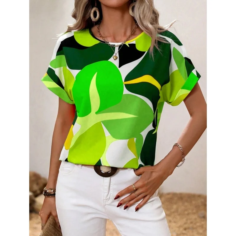 Geometry Pattern T Shirt For Women Colorful Color Blocks 3D Printed Short Sleeves Tees Summer Casual Loose T-Shirts O-Neck Tops