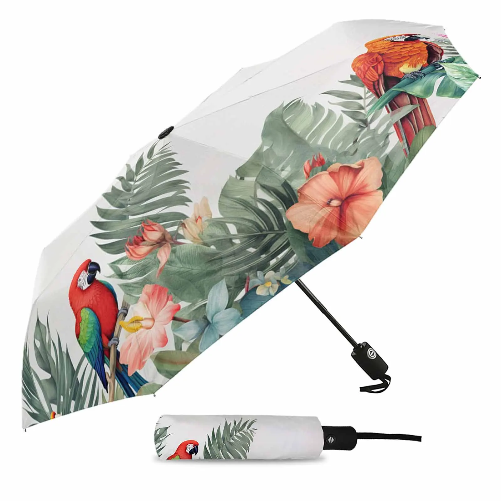 Summer Tropical Rainforest Plants Fully-automatic Umbrella for Outdoor Kids Adults Umbrella Foldable Eight Strand Umbrella