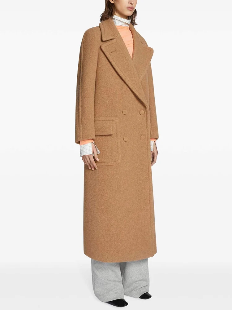 LISM-abrigo de lana color Camel para mujer, abrigo holgado con solapa y doble botonadura, manga larga, lazo en la cintura trasera, novedad de invierno 2024