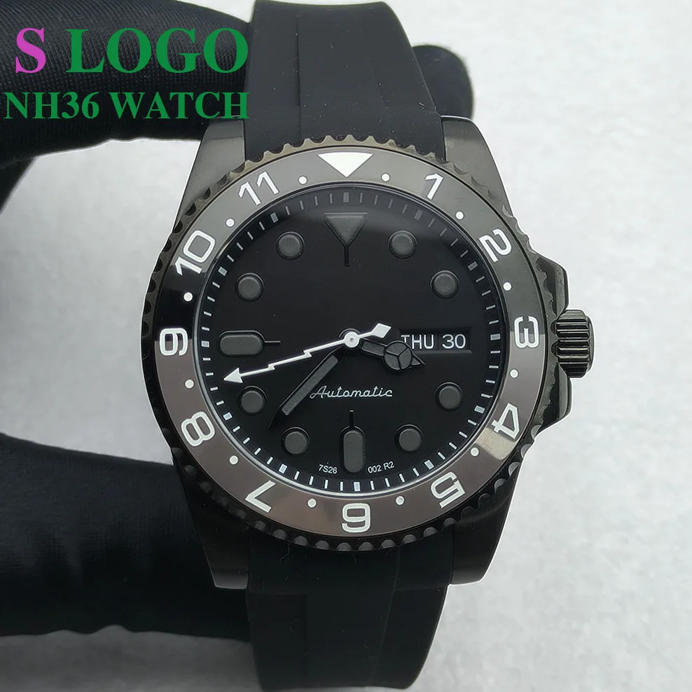 Orologio NH36 da 40 mm Orologio meccanico da uomo in acciaio inossidabile nero Logo S Orologio modificato in vetro zaffiro Movimento NH36