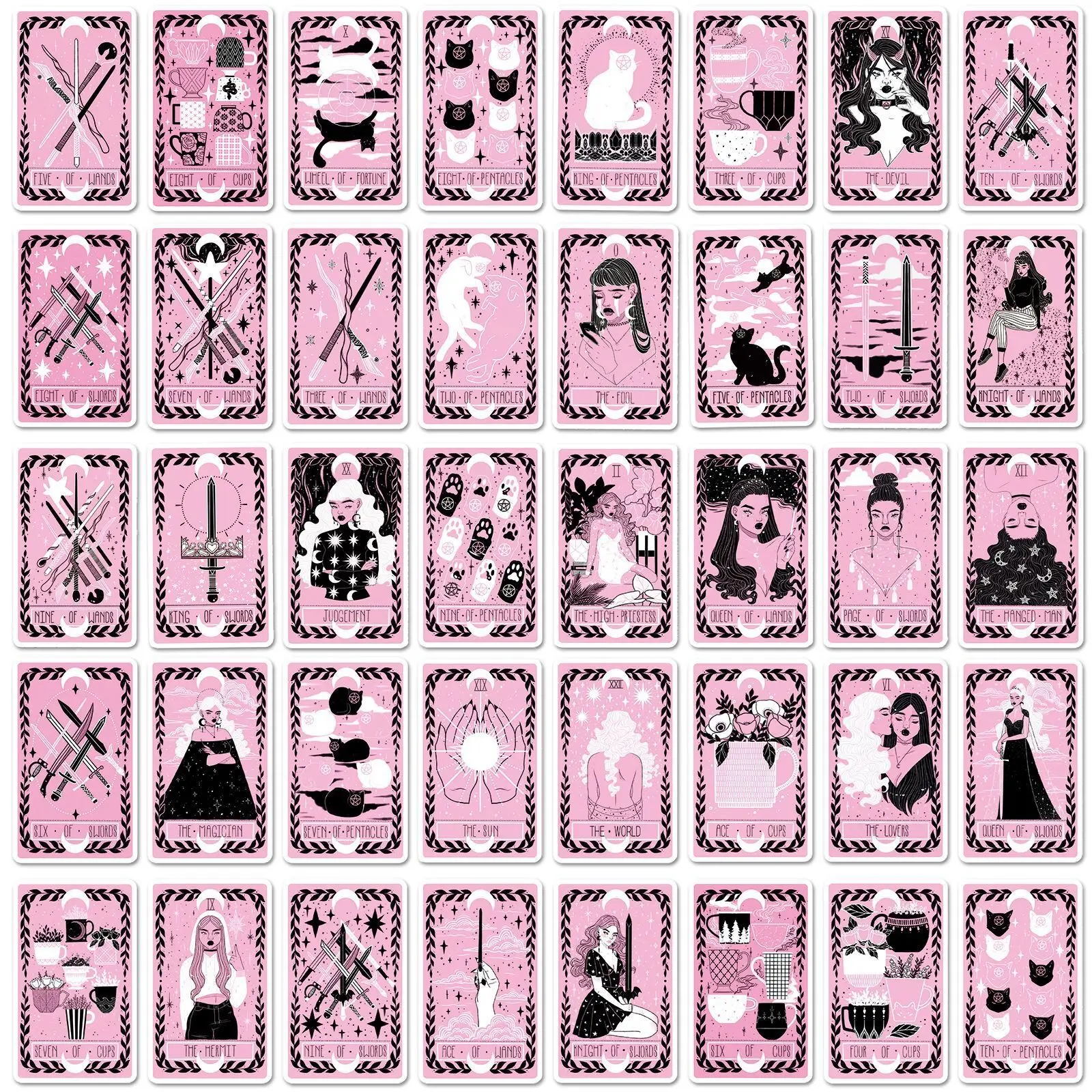 10/78PCS Cool Dark Pink Witch Tarot Stickers Goth Divination Decals Toy DIY Skateboard Laptop Luggage Phone Car Graffiti Sticker