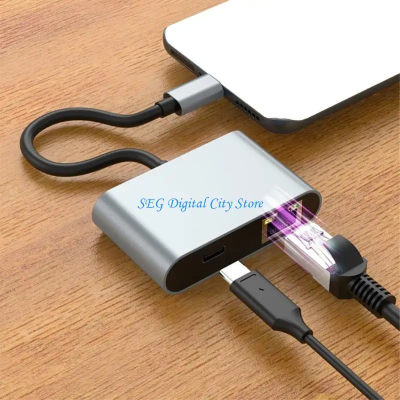 U75B Type C to RJ45 Ethernet Adapter للإنترنت بسلاسة 2 منفذ USB3.0