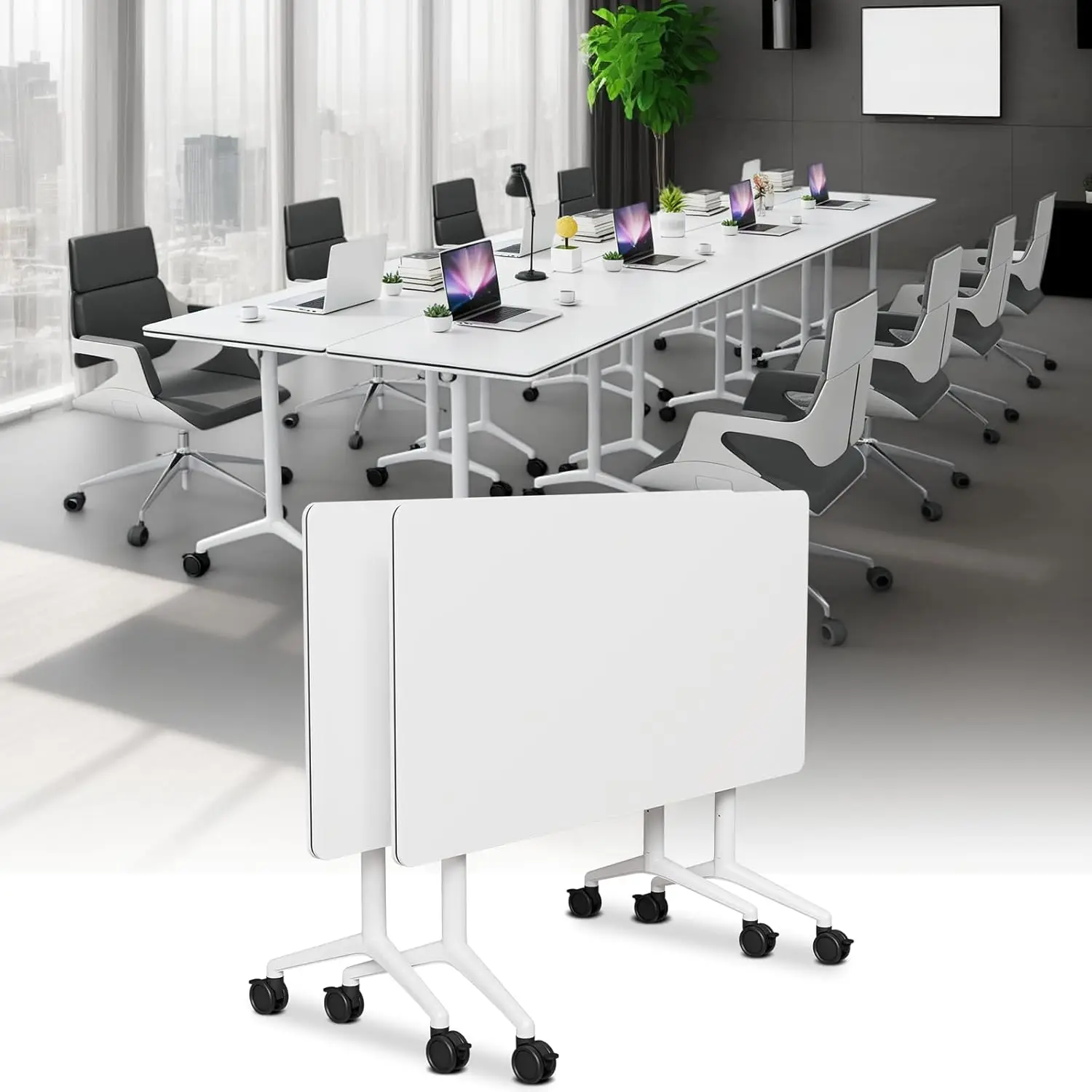 

Folding Conference Table With Wheels Flip-Top Modular Training Desk For 2-16 Person Home Office Classroom, Customized